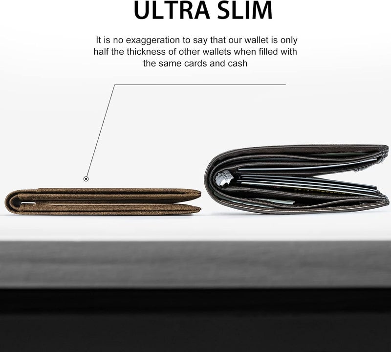 GSOIAX Slim Wallet for Men RFID Blocking Bifold Wallet Carbon Fiber Front Pocket Wallet with 11 Card Holder Minimalist Mens Wallet with Gift Box (Leather Brown) - Image 2